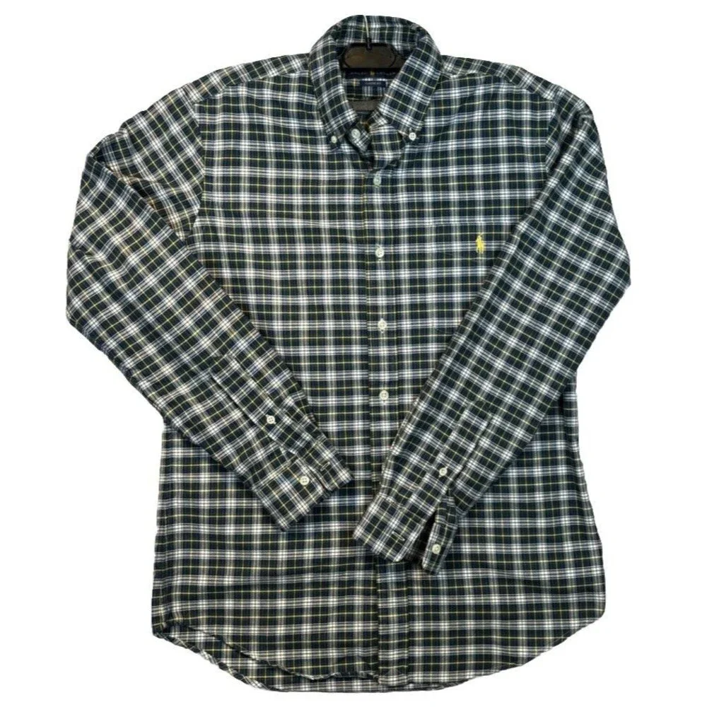 Ralph Lauren Classic Fit Gordon Tartan Plaid Shirt Small S Green Navy Yellow RL